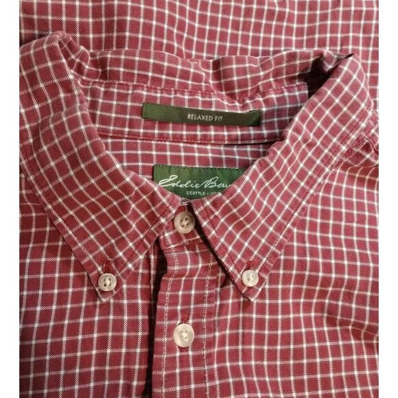 Eddie Bauer Shirt Men's Extra Large Tall Red White Button Front Long Sleeve - Picture 5 of 9